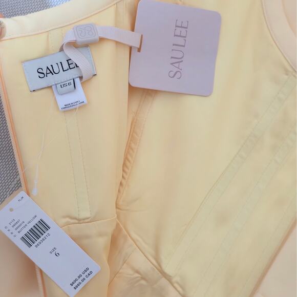 SAU LEE Butter Yellow Brooke Cap Slight Sleeves Crepe Fully Lined Maxi Gown Sz 6 - Picture 12 of 13